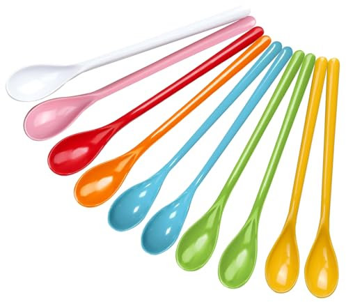YTSMFL 10 Pcs Reusable Long Handled Teaspoons Ice Cream Spoons Long Teaspoons Colorful Spoons for Coffee Sundae Dessert Jam