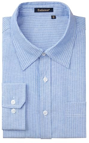 Enlision Camisas de Rayas Hombre Manga Larga Oxford Camisa Vestir Hombre Azul Claro Talla Grande de Formal Trabajo Boda 3XL
