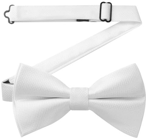 HISDERN Herren Fliege Weiß Bereits Gebunden Verstellbar Schleife Fliegen für Männer Klassische Hochzeit Party Anzug Smoking