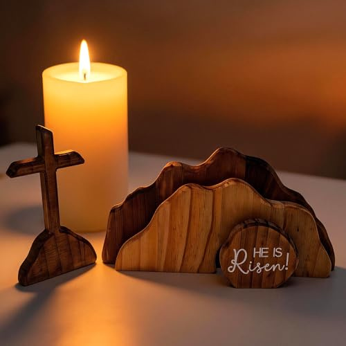 Lukinuo Osterszene Holz Osterkrippe Ostern Auferstehungsszene Auferstehung Holzdekoration Kreuz Auferstehungsszene Dekor Jesus Krippe Szene Dekorationen Hölzerne Osterszenen leeres Grab Ostern Szene