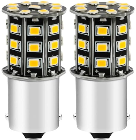 2 Pack P21W Turn Signal LED Bulb, 12V 24V P21W LED 2835 33SMD BA15S Indicator Amber Extremely Bright, 382 for Front Rear Lights Tail Blinkers Replacement for Car Truck RV Motorcycle Trailer Lighting