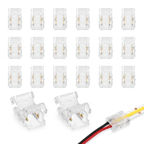 20 conectores LED COB 2 pines 8 mm sin costura, conectores rápidos