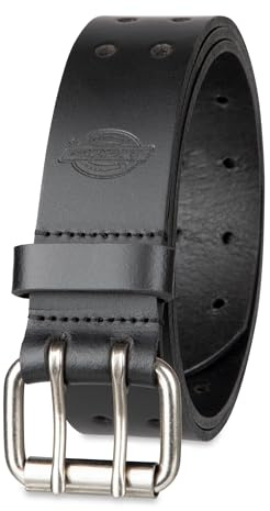 Dickies Men's Leather Double Prong Belt, Black, 38 (Waist: 36)