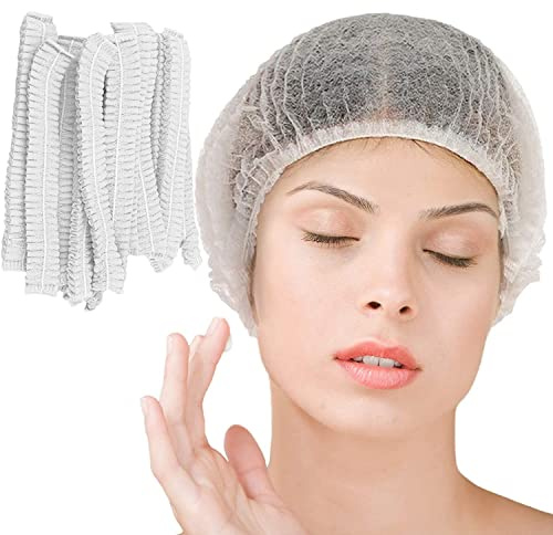 Disposable Bouffant Caps, 21inches Hair Net, Elastic Dust Cap for Food Service, Kitchen Head Cover (White)