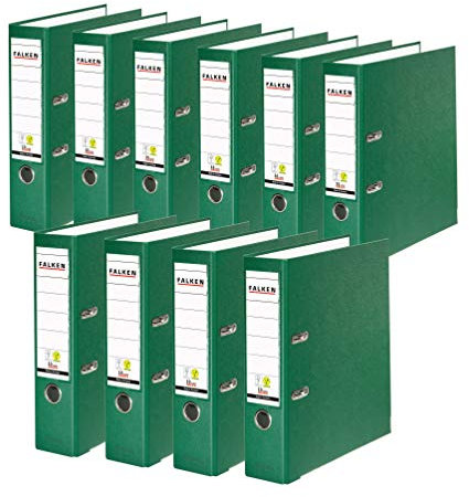 Original Falken 10er Pack PP-Color Kunststoff-Ordner. Made in Germany. 8 cm breit DIN A4 grün Vegan Ringordner Aktenordner Briefordner Büroordner Plastikordner Schlitzordner