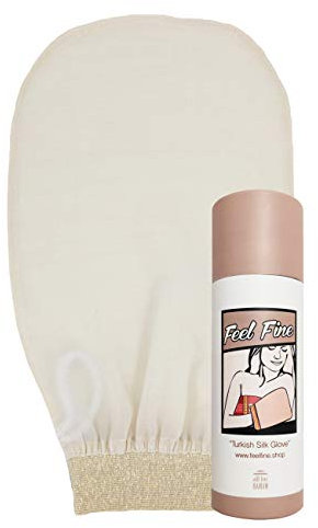Feel Fine Türkischer Peelinghandschuh – 100% Rohkokonseide Hammam Kese für Männer & Frauen | Handgefertigter Peelinghandschuh für Dusche & Bad (Gold)