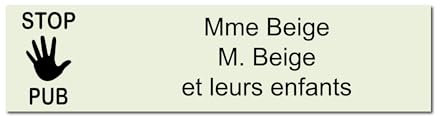 Targhetta incisa per nome cassetta postale STOP PUB autoadesiva, 10 x 2,5 cm, personalizzata da 1 a 3 righe, colore: Beige