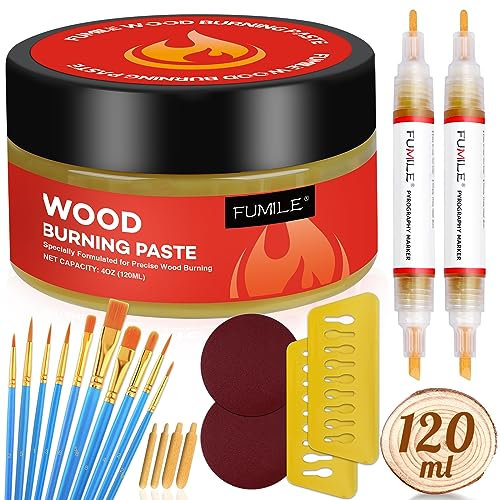 FUMILE Kit de gel para quemar madera, pasta de leña de 4 onzas, kit de pluma de leña para principiantes, pasta estable activada por calor (21 unidades).