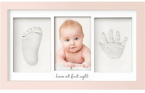 KeaBabies Kit d'empreintes de main et de pied de bébé – Cadre photo d'empreinte de main et de pied en argile pour chambre d'enfant, cadeau personnalisé pour première fête de Noël (rose pétale)