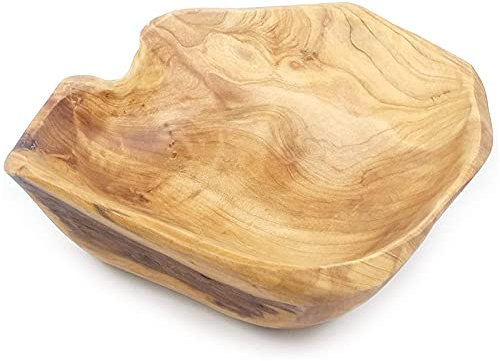Waiecnksa Holzschale für Obstsalat, handgeschnitzte Schalen, Wohnzimmer, Echtholz, 20-24 cm