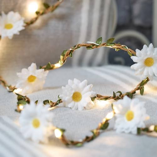 Lights4fun Guirlande Lumineuse 20 Pâquerettes à Micro LED Blanc Chaud à Piles pour Intérieur
