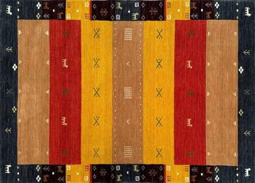 Gabbeh Teppich 100% Wolle 120x180 cm Rot Gelb Bunt Handgewebt Orientteppich BR11