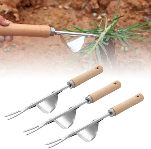 Trukafie Ogrässkärare, 3 stycken rotborttagare, ogrässkärare, rostfritt stål, weed, tillbehör, trädgårdsredskap för trädgård för grävning, omplantering, ogräsning, lossning