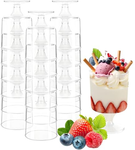 Vaskula 25 Piezas Vasitos Para Postres Transparente Redondo Vasitos Aperitivos Plastico 120 ml/4 oz Reutilizable Vasos Para Postres Para Christmas Halloween Acción de Gracias