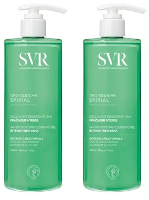 Spirial Deo-Doccia - Gel Lavant Deodorante 24H - Viso, Corpo, Capelli e Igiene Intima - Pelle Sensibile - Senza Sapone e Sali di Alluminio - Formula Biodegradabile - Made in France - Confezione da 2 x