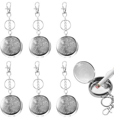 Lot de 6 cendriers de poche, en acier inoxydable, anti-odeurs, avec porte-clés, pour voyage, camping et extérieur