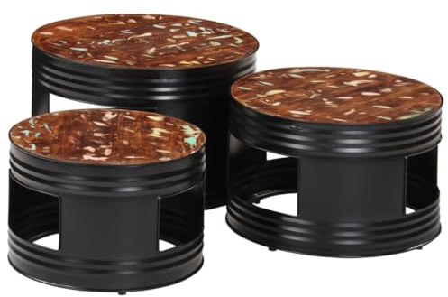 XinZaphrisal Beistelltische Fass-Design 3 STK. Massives Altholz Satztische Outdoor-Loungetische Stapelbar Stabile Tischplatte Vielseitig