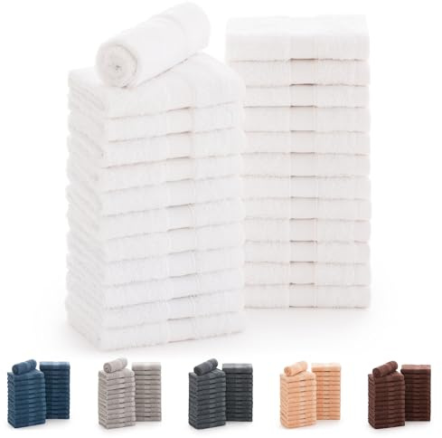 Todocama - Lot de 24 Serviettes de Toilette (30 x 30 cm) 100% Coton Doux et Absorbant, 550 g/m² Premium, (Blanc)