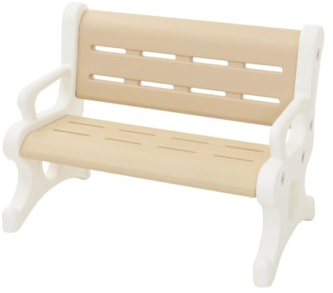 Joyz Panchina per Bambini da Esterno in Plastica 81,5x59,5x48 cm Marrone/Bianco, Panca 2 Posti Resistente alle Intemperie con Braccioli, Sistema a Incastro e Protezione Antiribaltamento, per Giardino
