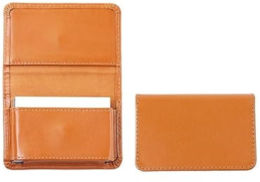 DELMON VARONE - Personalisierbares Visitenkartenetui XXL aus Premium Boxcalf Leder braun, Echtleder Visitenkarten Etuis mit 1 großen Faltentasche für 40-50 Karten, Kartenetui für Damen & Herren