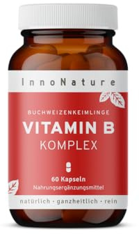 InnoNature Vitamin B Komplex | natürlich aus Buchweizenkeimlingen | 60 Kapseln,. Alle B-Vitamine (B1, B2, B3, B5, B6, B7, B9, B12) zu 120% NRV | vegan, laborgeprüft und hergestellt in DE