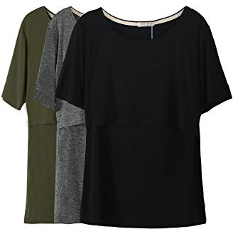 Smallshow Hauts d'allaitement pour Femmes, Chemises d'allaitement à Manches Courtes et à Superpositions,Army Green-Black-Deep Grey,M