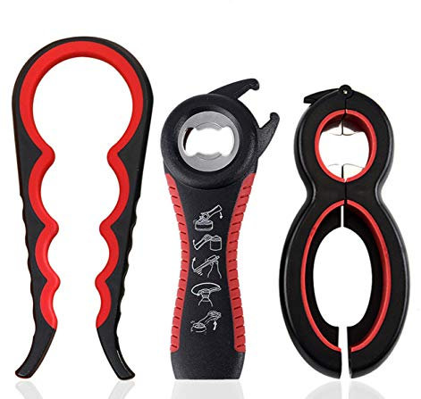 BOBOZHONG Abridor de Tarros,3 Piezas Abrebotellas,abridor de latas multifunción 4 en 1 y 5 en 1 y 6 en 1, abridor multifunción para niños, Ancianos y Personas con Artritis