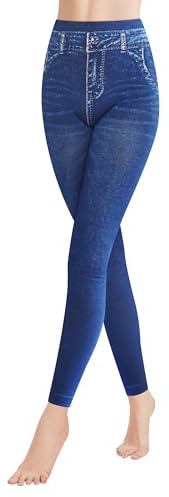 GOVIA Termoleggings dam jeanslook byxor med foder hög midja jeggings fodrade 4109 VA, 1-pack modul E, L/XL
