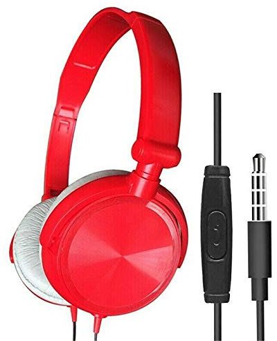 N+B Auriculares con Cable y micrófono, Auriculares con Graves sobre la Oreja, Auriculares estéreo, Auriculares con micrófono para computadora, teléfono, PC, computadora portátil, 3,5 mm (Rojo)