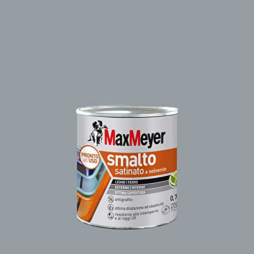 MAXMEYER Smalto a solvente per ferro e legno satinato GRIGIO MEDIO R7040 0,750 L