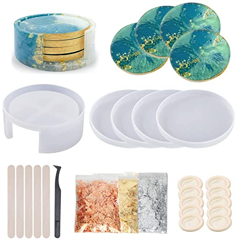 FCXQG 24 Pièces Moule en Silicone Epoxy pour Dessous De Verre et Boîte De Rangement - Résine DIY pour Table à Manger et Décoration D'Intérieur