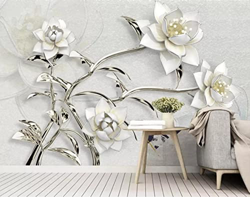 Fototapete 3D Tapete Schmuck Weiße Blumen Foto Tapeten Wand Tapeten Vliestapete Modern Wandbilder Wohnzimmer