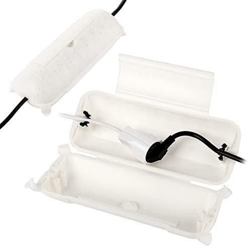 【2er Set】 RESTMO IP44 wasserdichte Kabelbox für den Außenbereich (Outdoor), wetterbeständige Große Schutzbox für Verlängerungskabel, Schukostecker, Elektrowerkzeug, 290mm x 110mm x 75mm, Weiß