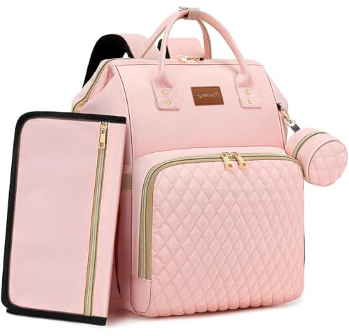 ROSEGIN Wickelrucksack Groß - Baby Wickeltasche Rucksack Wasserdicht & Leicht mit Wickelunterlage, Schnullertasche & Kinderwagenhaken - Diaper Bag Babytasche für Mama & Papa, Rosa