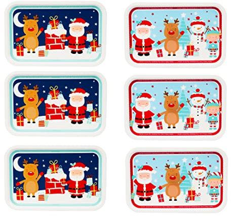 Invero Set of 6 Fun Children’s Christmas Themed Plastic Festive Serving Tray - Stackable, Reusable Tableware Trays - Ideal for Kids Parties, Snacks, Lunches, Dinners and More (30cm x 19.2cm)