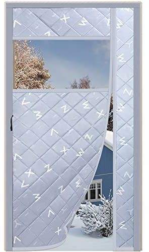 MEEYI Winter Thermo Isolier Türvorhang 165x210cm, Outdoor Kälteschutz Thermisch Isolierter Türvorhang Winddicht Windfang Vorhang Kalteschutz für Haustüren, Grau mit Buchstaben