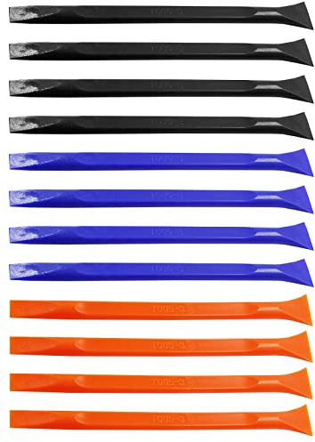 Moicstiy 12Pcs Carbon Fiber Scraper Cleaning Tool Non-Scratch Plastic Multi-Purpose Stiff Scraper Pen-Shaped Scraper Tool for Paint, Stickers Label, Food, Tight Spaces, Crevices (Black, Blue, Orange)