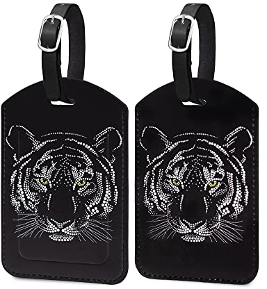 Luggage Tags,2 Pcs Leather Baggage Labels,Luggage Tags for Suitcases,Travel Luggage Tag with Name ID Card for Luggage Cruise Waterproof Travel Accessories (Tiger)