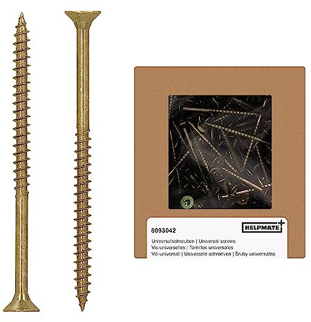 HELPMATE - Viti universali a testa svasata 5,0 x 80 giallo passivato - 75 viti per legno con attacco a T e filettatura parziale - Viti per truciolato per interni ed esterni protetti