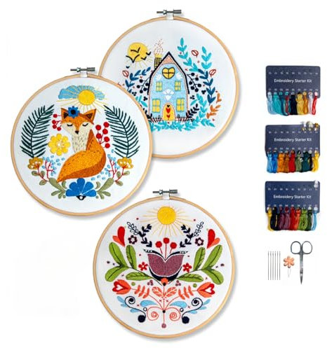 Hearthfire Hygge Stickset für Anfänger, skandinavische Volkskunst, Anfänger, Stickset für Erwachsene, Fuchs, Haus, Blume, Kreuzstich-Sets für Anfänger, Nadelspitzen-Sets für Erwachsene