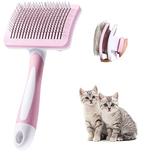 Vinabo Selbstreinigende Bürste für Haustiere, Bürste für langes und kurzes Haar, für Hunde und Katzen, weiche Bürste für Hunde und Katzen, selbstreinigende Bürste für Haustiere