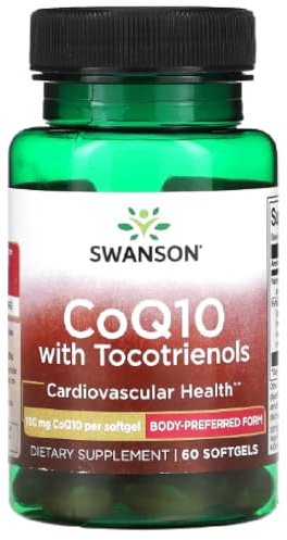 Swanson - CoQ10 - Coenzyme Q10 100mg avec Tocotriénols | Support cardiaque et vasculaire, propriétés antioxydantes - 60 Softgels