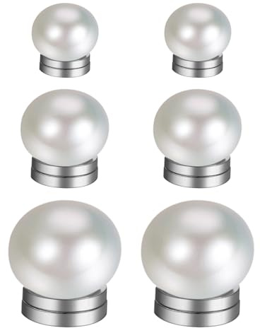 Clip On Magnetic Pearl Earrings: 3 Pairs Non-Pierced Stainless Steel Black Fake Cheater Ear Studs for Men Women Christmas