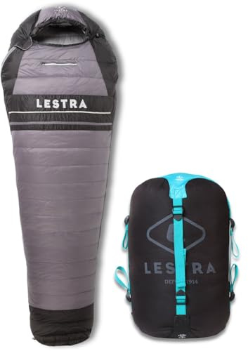 Lestra Sport - Alaska - Sac de Couchage Grand Froid - T° Limit Confort -09 °C - Duvet de Canard - Adulte - 220 x 80 cm - 1,2 kg - Gris