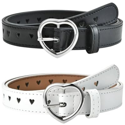 KEMUZ 2 Cinture per Bambina con Fibbia a Cuore - Cintura Regolabile in Pelle Morbida per Ragazze, Ideale per Jeans, Vestiti e Pantaloni (2 Pezzi)​