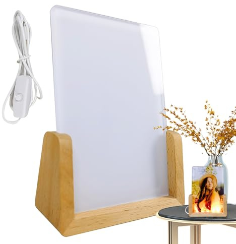 Luz de sublimación acrílica - Base de marco de fotos LED, soporte de exhibición decorativo, acabado transparente liso, estructura artística con efecto nocturno luminoso | Lámpara creativa para el