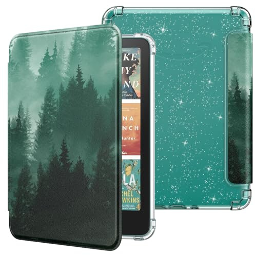 MoKo Hülle für All-New 7 E-Reader 12. Gen 2024/2025, Ultraklare Weiche Flexible Glitzer-TPU-Rückabdeckung Light Shell mit Auto Wake/Sleep, Nicht geeignet für BOOX & Kobo, Grüner Wald