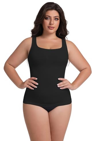 VanKee Camiseta Interior Mujer sin Costuras Tirantes Elasticidad Mangas de Compresión Cuello Cuadrado Shapewear Control de Barriga Camisetas Skin Friendly Underwear Soporte lumbar Camiseta para Diario