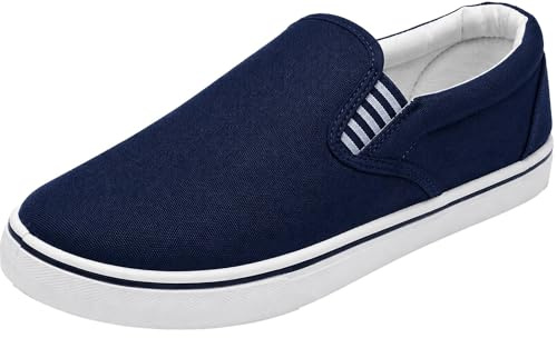 Men's Canvas Slip-On Trainers Classic Casual Deck Pumps Comfort Shoes Grey, Black, Navy