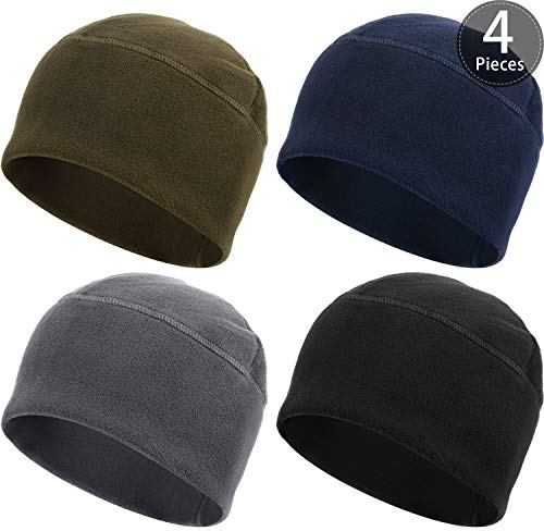SATINIOR 4 Pieces Fleece Watch Cap Skull Beanie Cap Winter Hat for Daily and Sports (Black, Green, Gray, Navy Blue)